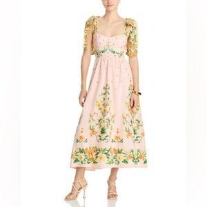 Floral Pink Puff-Sleeve Midi Dress